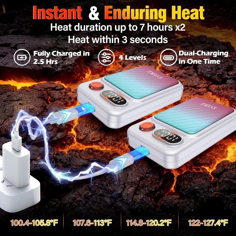 EYERZ Electric Hand Warmers Rechargeable 2 Pack, Magnetic AI Hand Warmers with LED Display & 4 Levels, Portable Pocket Heater, Gifts for Christmas, Camping, Golf, Raynauds, Hunting, Women & Men - Image 3